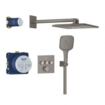Potinkinis termostatinis dušo komplektas Grohe Smartcontrol su kvadratine galva 310, metalinė žarna matinė grafito spalva 